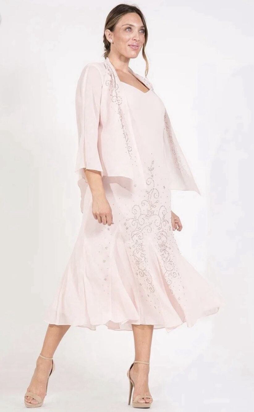 R&M Richards Womens Sz 8 Embellisd Lace Dress Suit 2 Piece Sheer Jacket Wedding